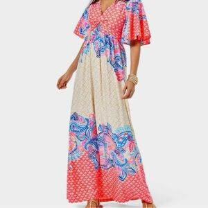 Lilly Pulitzer Vibrant Pink and Blue Maxi Dress